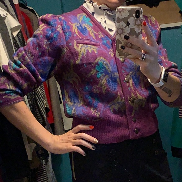 Vintage Purple Floral Button Cardigan - Picture 6 of 8